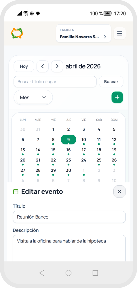 Eventos familiares en móvil