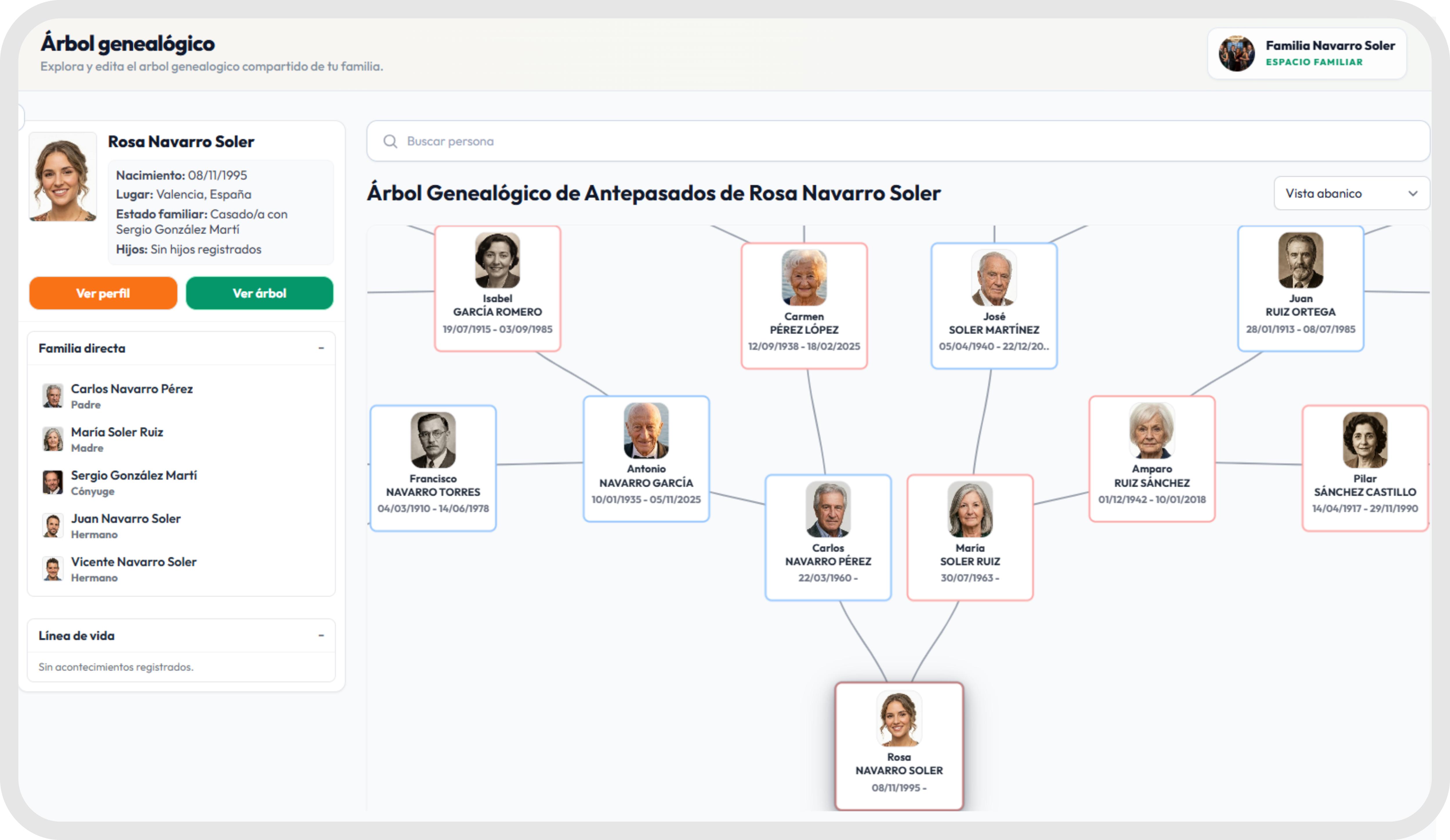 Árbol genealógico de Familynexo en escritorio