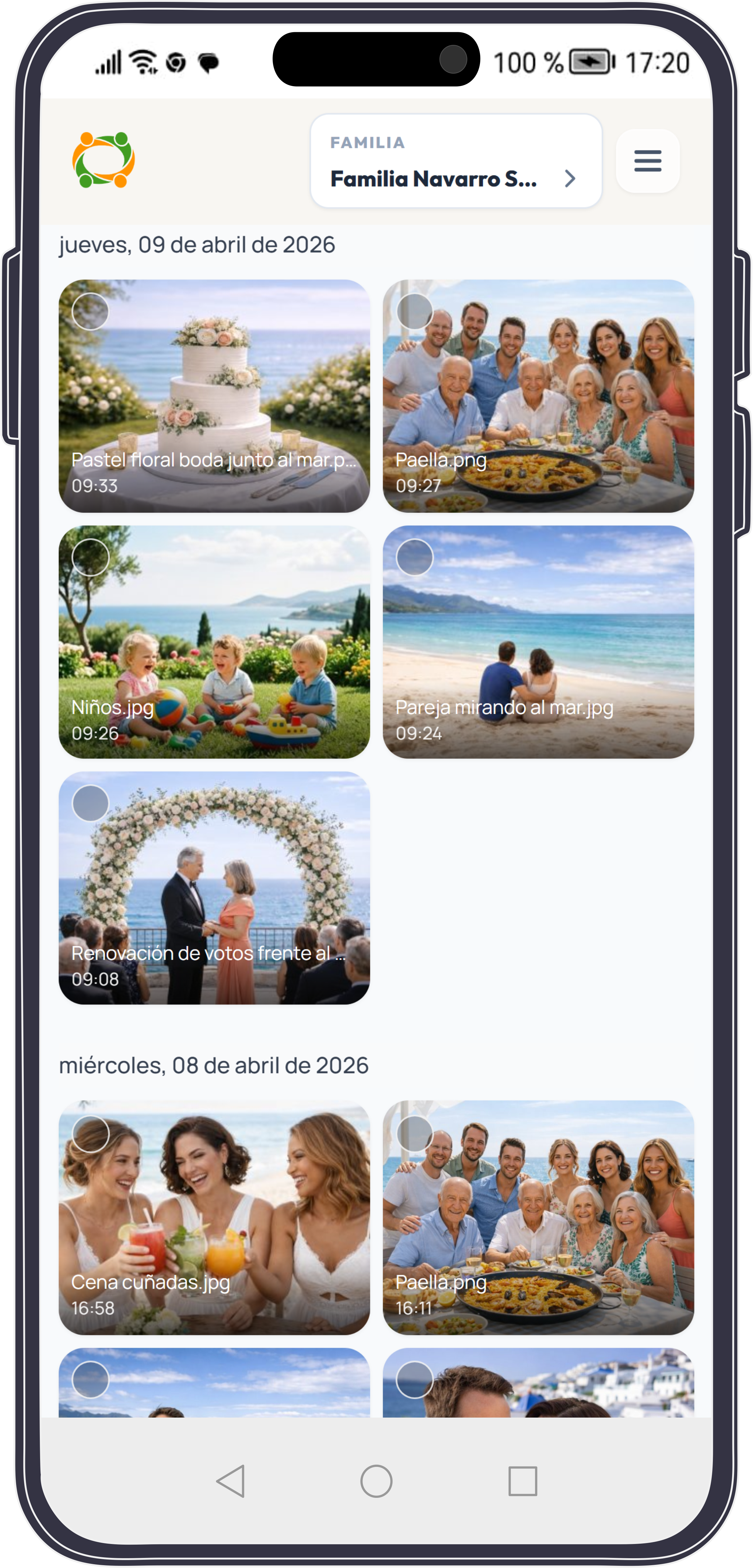 Tablón familiar privado en móvil