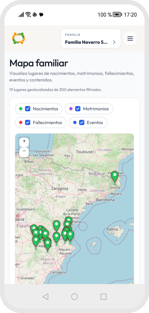 Mapa familiar en móvil