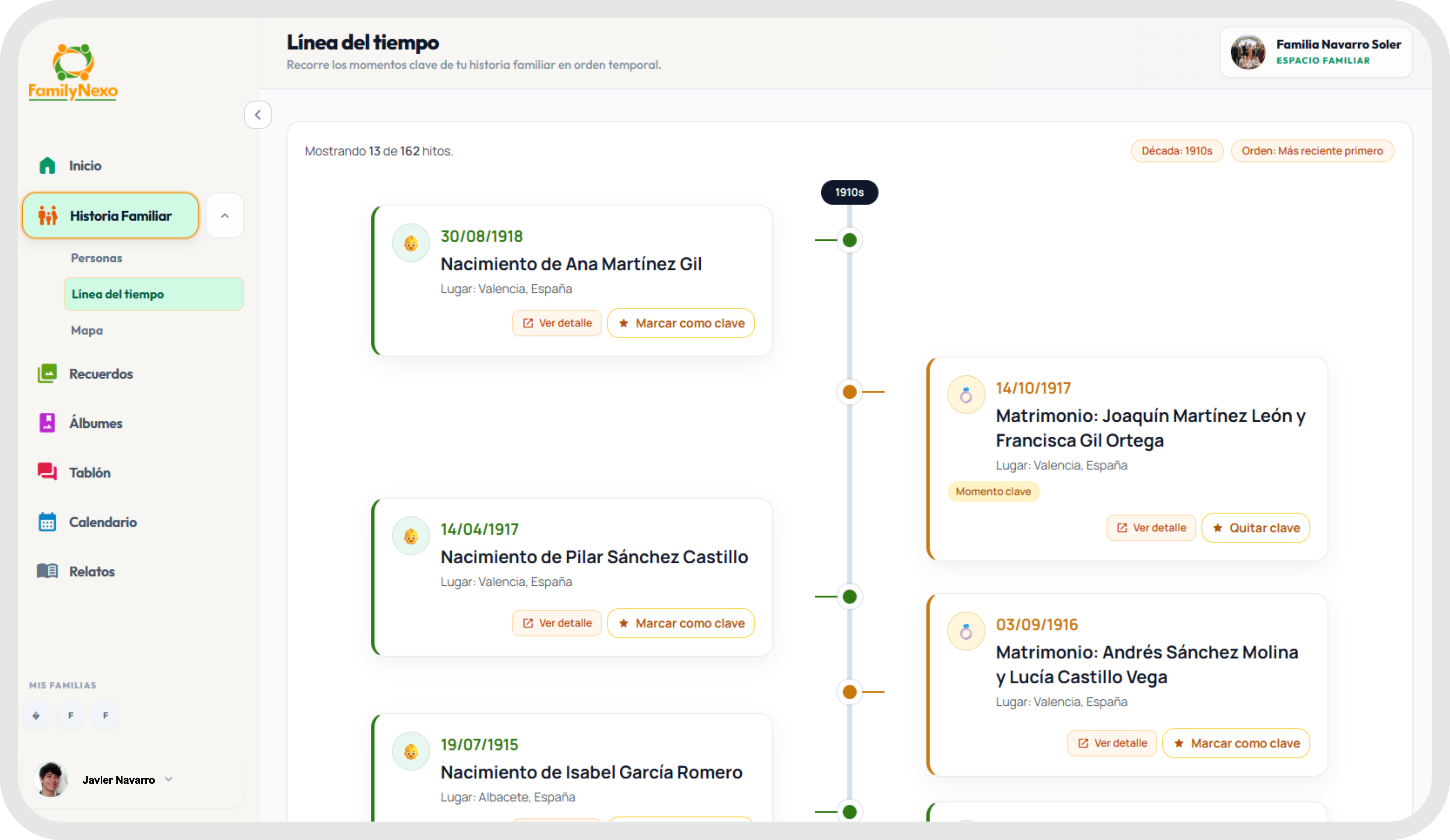 Línea del tiempo familiar en escritorio