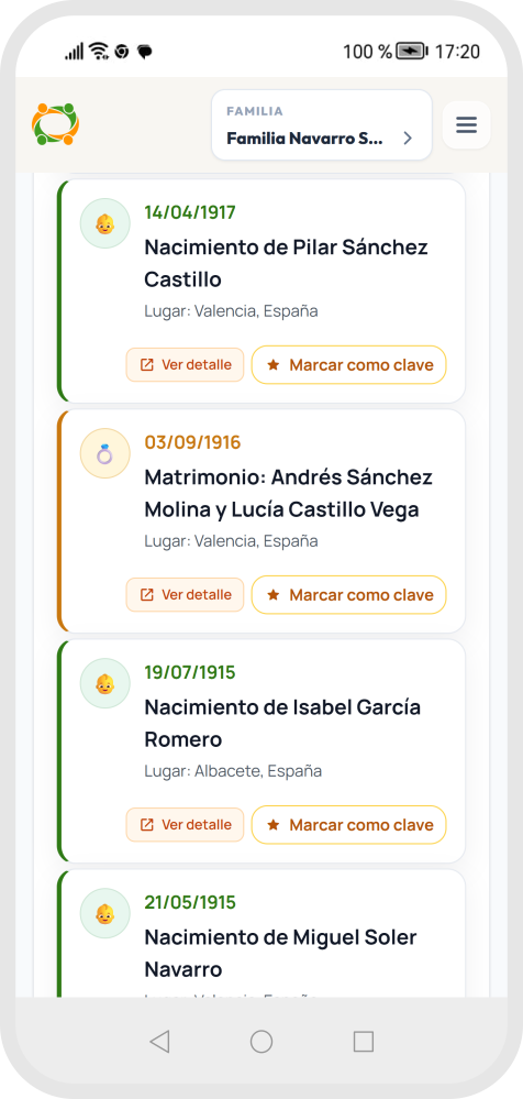 Línea del tiempo familiar en móvil